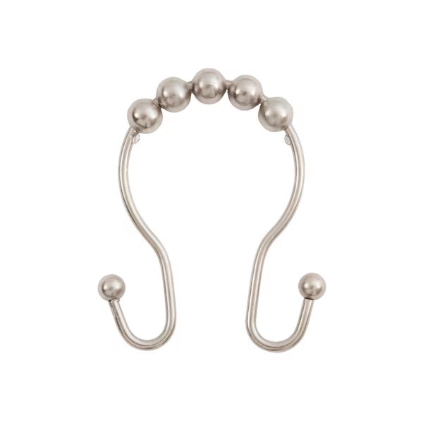 Beaded Roller Shower Curtain Double Hooks, Set of 12, Brushed Nickel, Kenney Mfg, Mfr#: KN67120V1